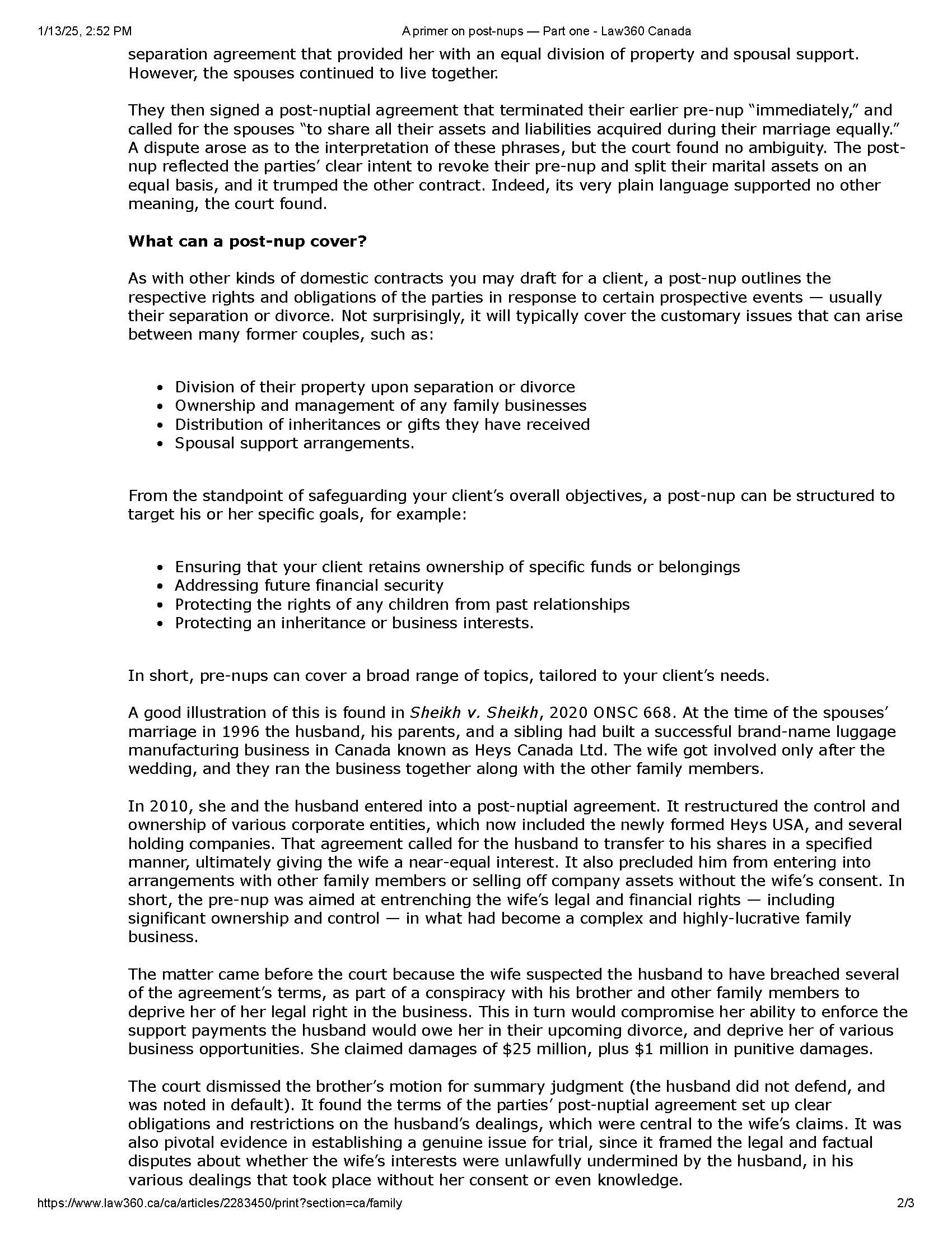 Ron Shulman - A primer on post-nups  Part one - Law360 Canada_Page_2