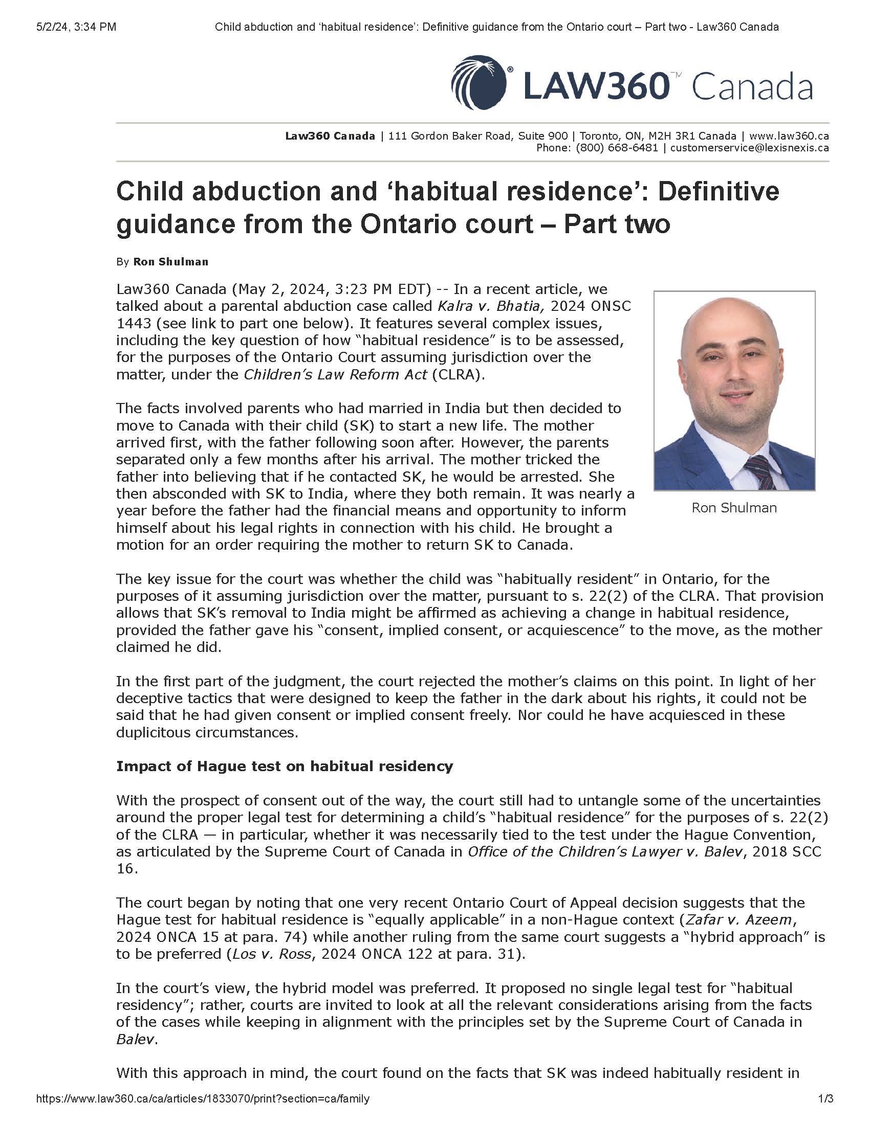 Child abduction and habitual residence