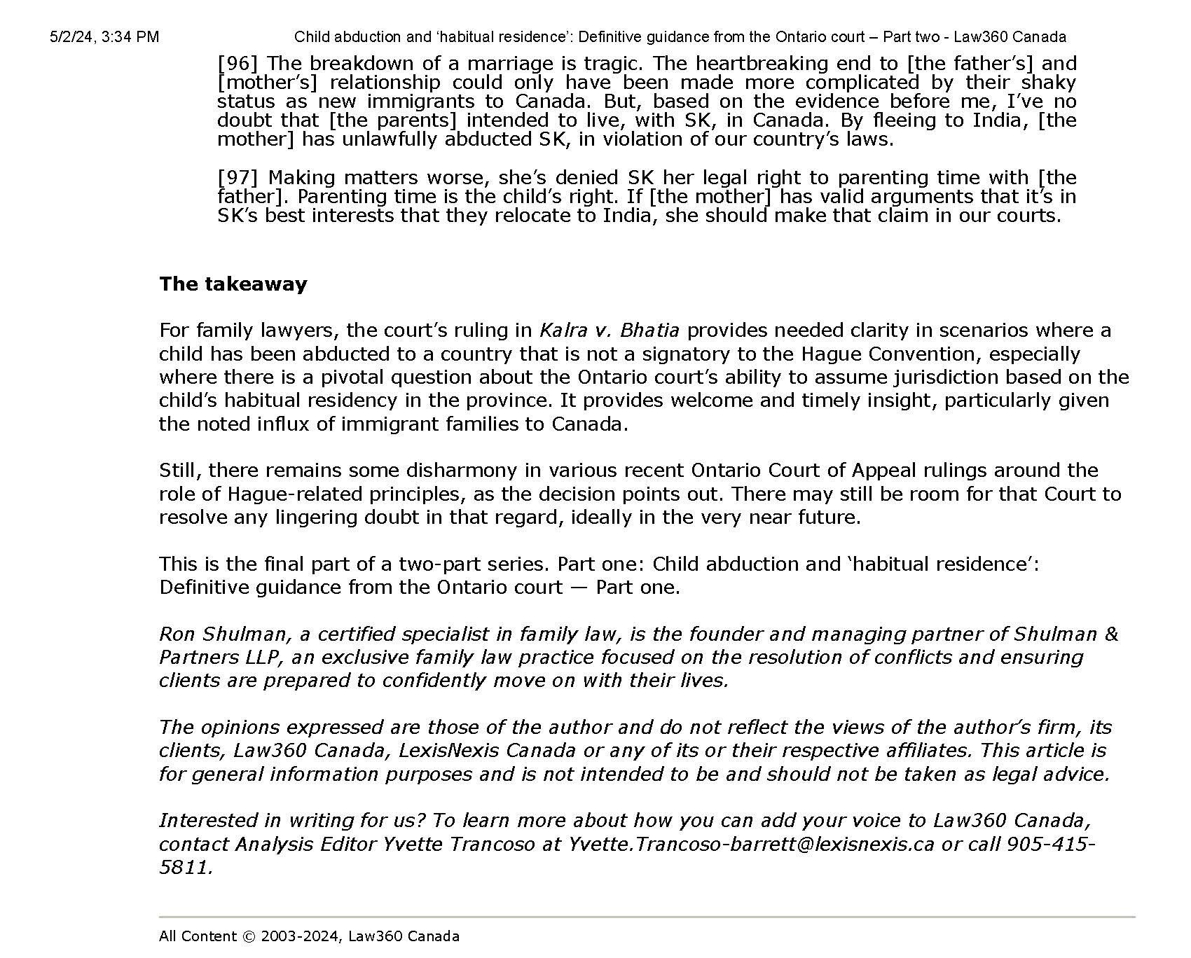 Child Abduction and habitual residence