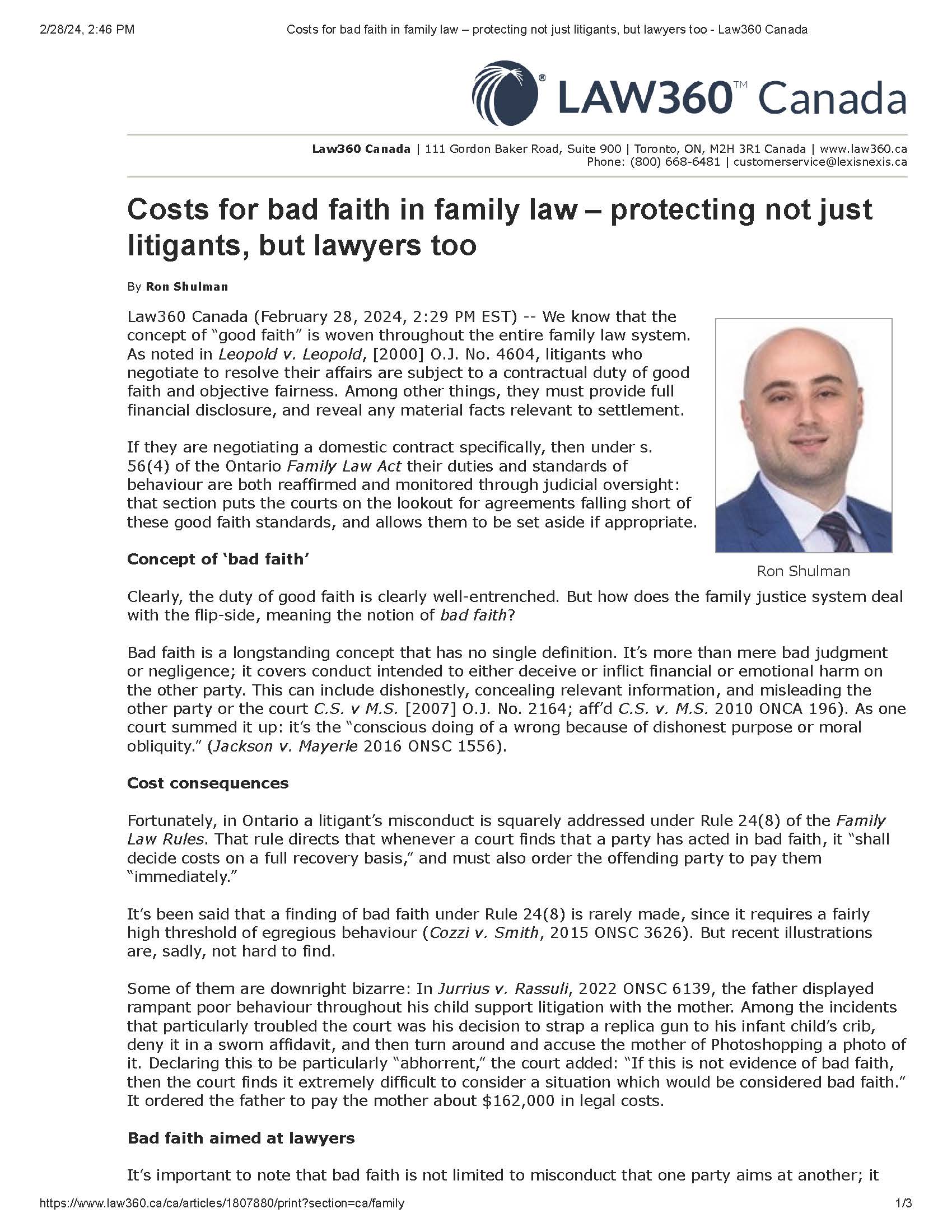 Ron Shulman - Costs for bad faith in family law..__Page_1