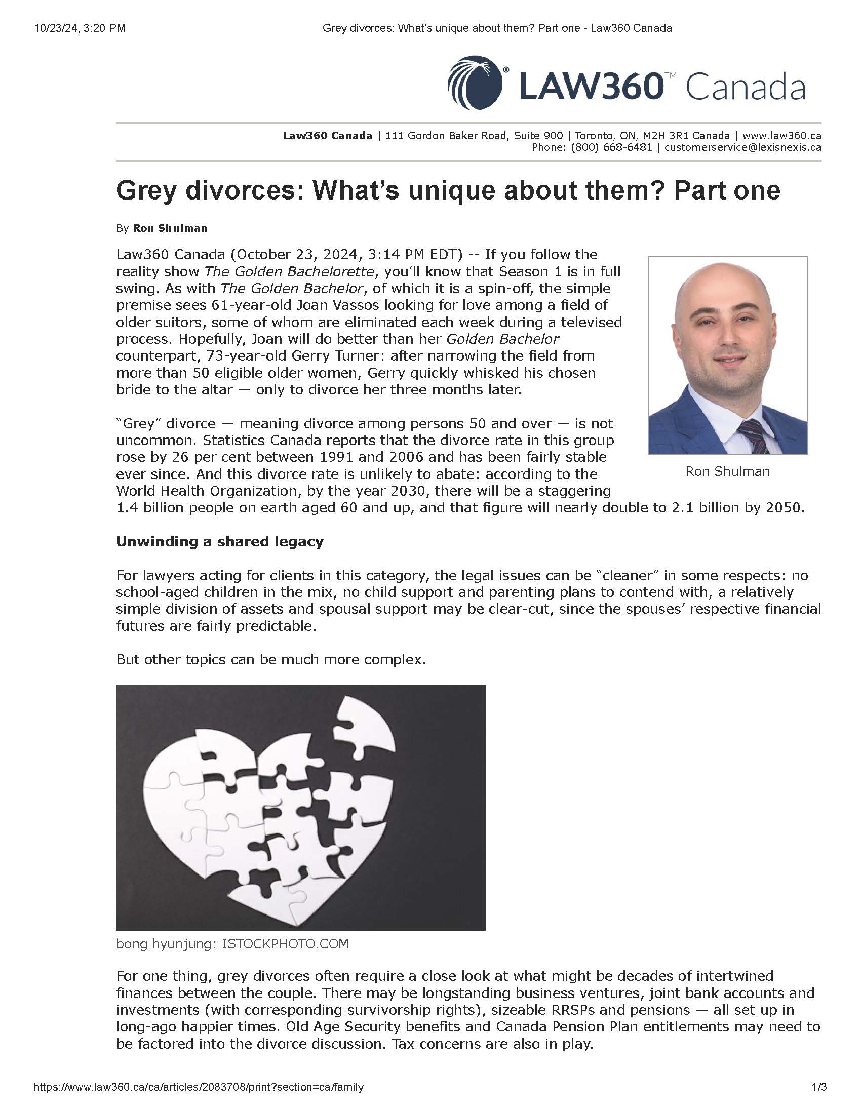 Ron Shulman - Grey divorces_ Whats unique about them_ Part one - Law360 Canada_Page_1