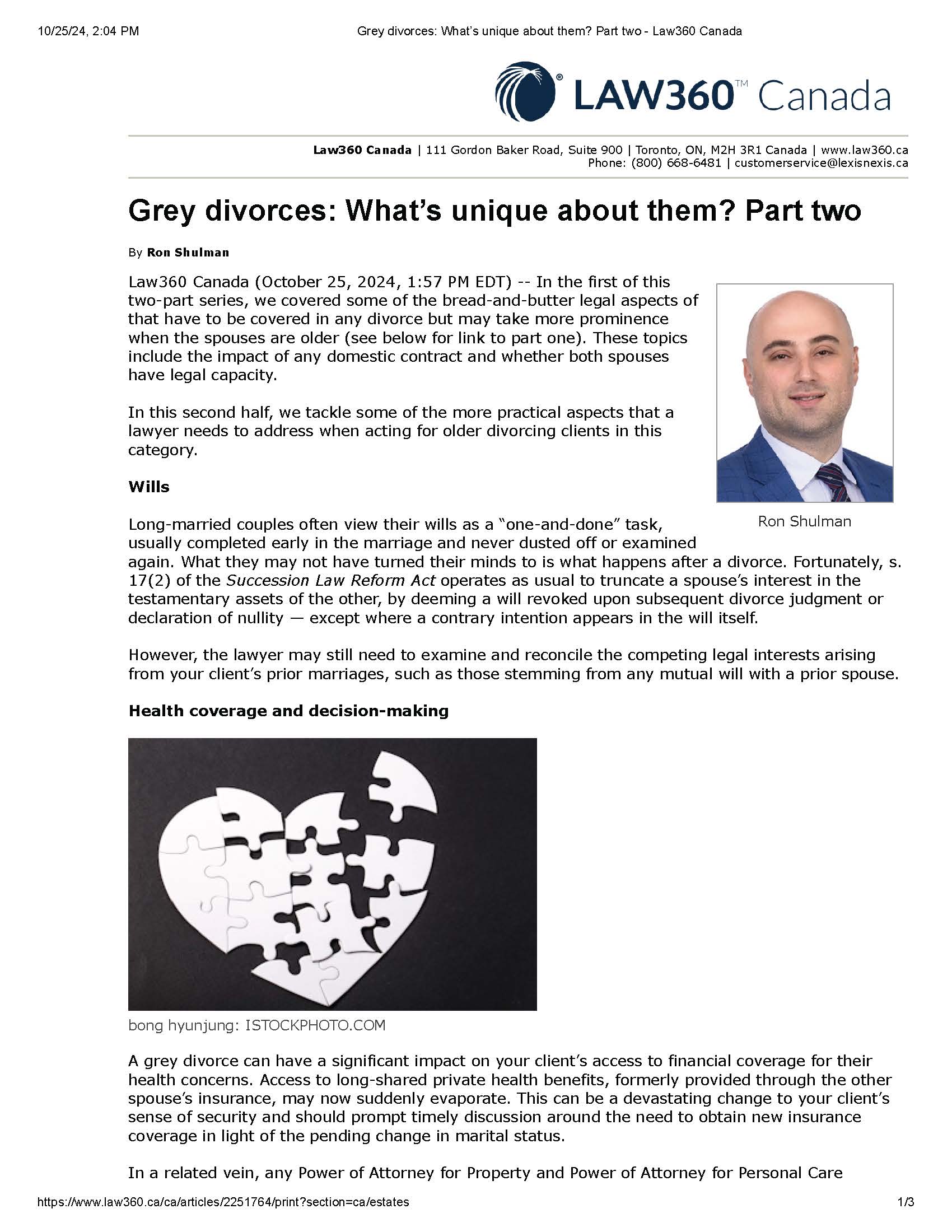 Ron Shulman - Grey divorces_ Whats unique about them_ Part two - Law360 Canada_Page_1